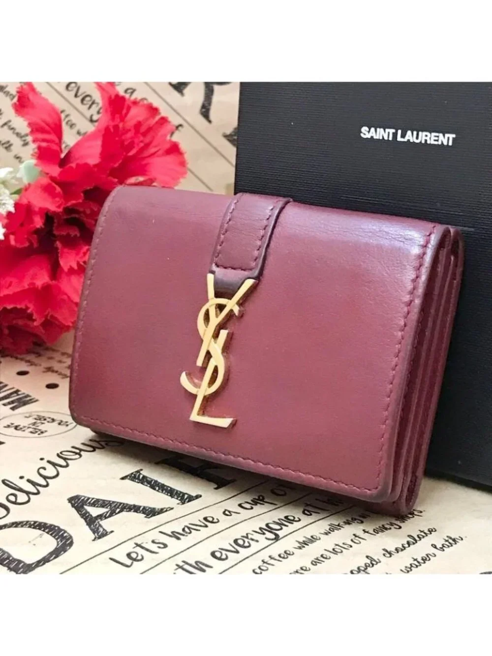 ★SOLD★ Saint Laurent Yves Trifold Wallet YSL Compact Billfold Leather - Picture 1 of 16